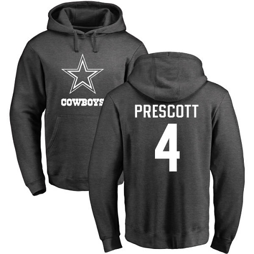Men Dallas Cowboys Ash Dak Prescott One Color #4 Pullover NFL Hoodie Sweatshirts->dallas cowboys->NFL Jersey